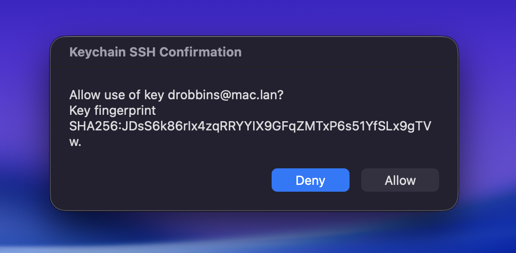 Keychain's native macOS confirm dialog